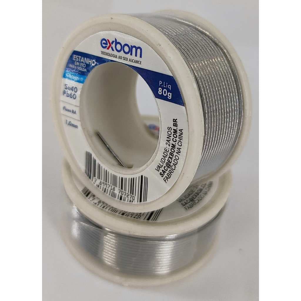 Solda Estanho 40x60 Fio 1.0mm C/ Fluxo Ra (t2) Exbom 80g