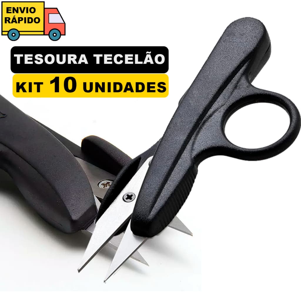 Kit 10 Tesouras Tecelão 12cm Cabo Plastico Arremate Corte Costura Preto Produto Profissional E Uso Pessoal