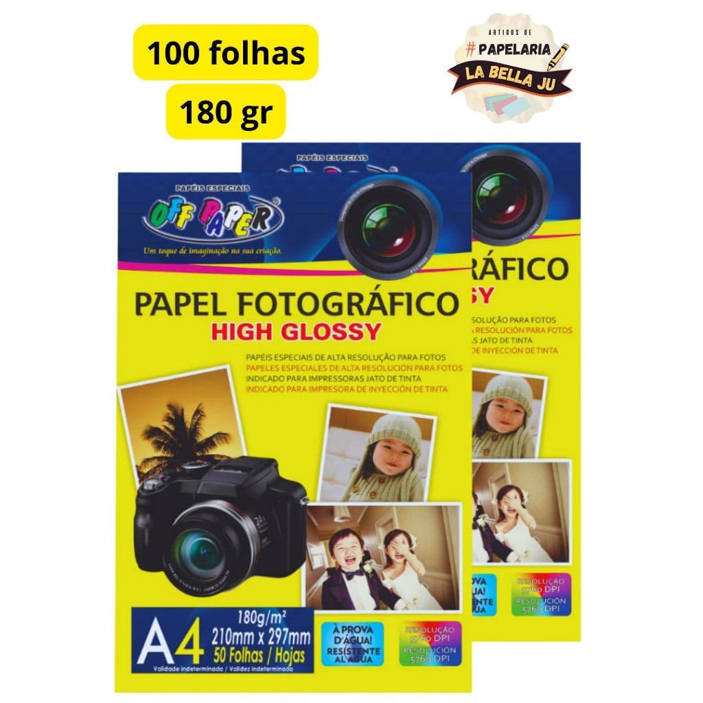 100 folhas Papel Fotográfico A4 180g Glossy - OFF PAPER