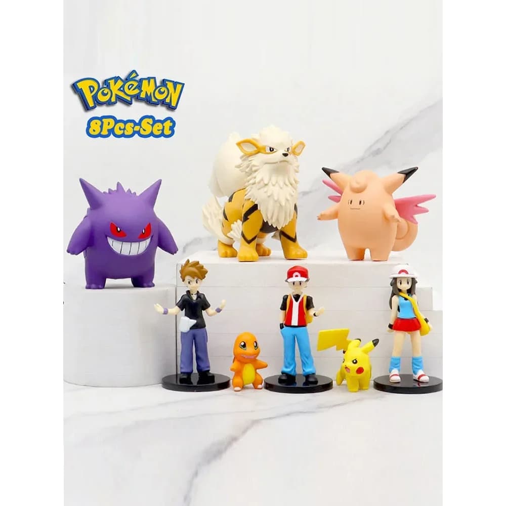 Kit 8 Peças Pokemon Miniaturas 4-9cm Action Figure Colecionaveis Anime geek Enfeite presente decoração Pikachu Gengar Charmander Clefable Garry Ash Brock Misty