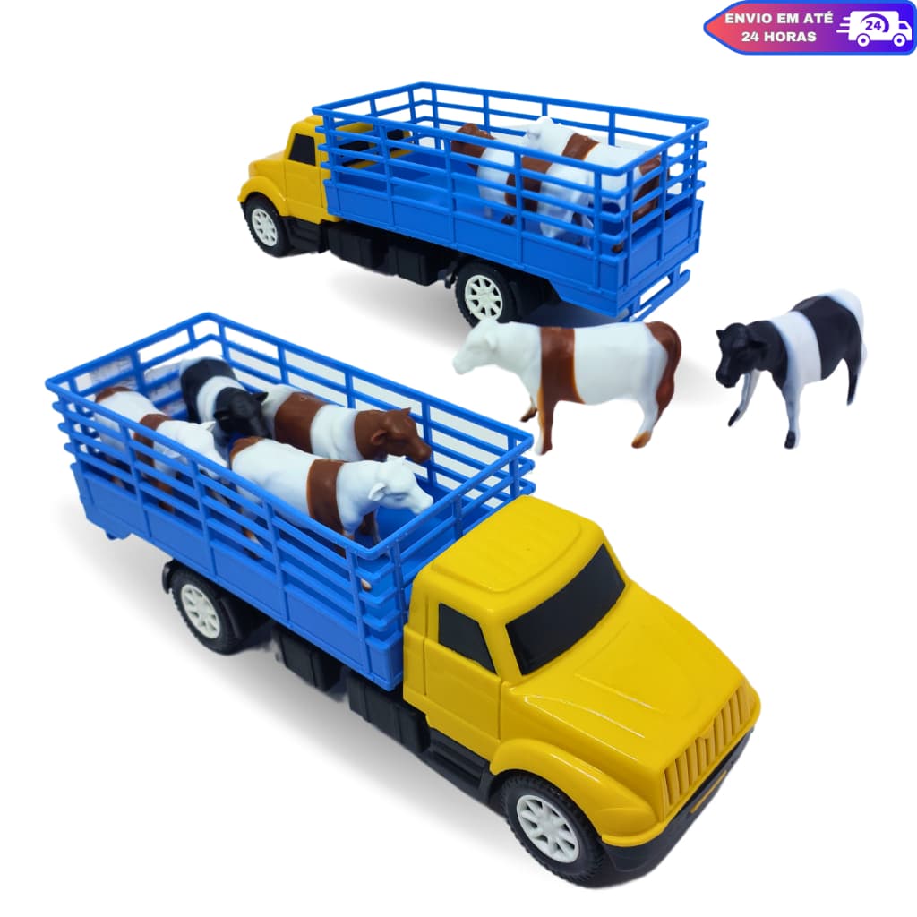 Caminhao De Brinquedo Mini Boiadeiro Diversão 4 Bois Animais Fazendinha