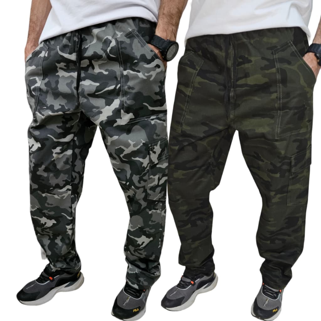 Kit 2 Calça Cargo Sarja Skate Unissex Masculino Feminino Larga