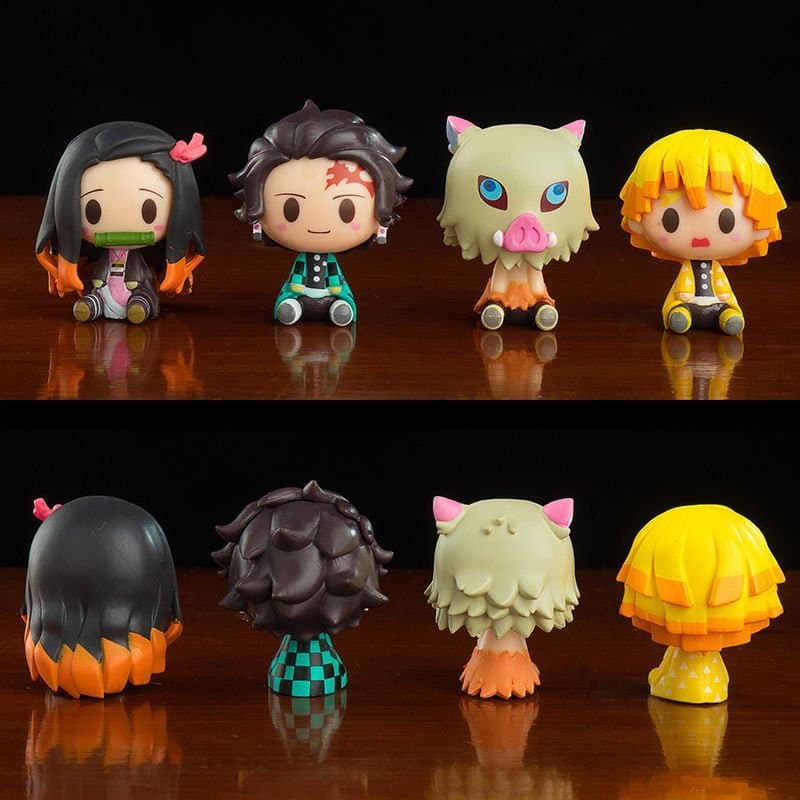 Kit 4 Peças Demon Slayer 4-5cm Kimetsu no yaba Action Figures Miniaturas Colecionaveis Nezuko Tanjiro Inosuke Zenitsu