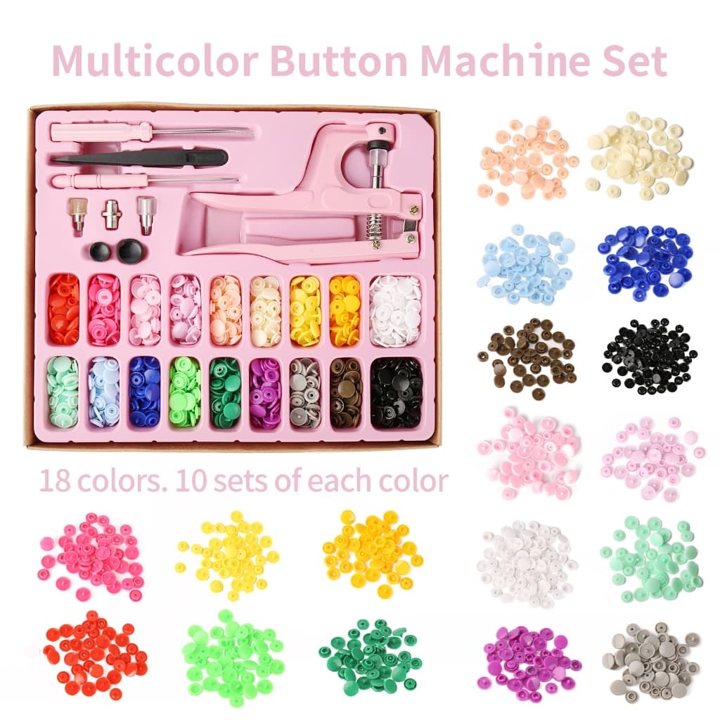 Kit Alicate de Pressão 3 em 1 Rosa Aplicador de Botão colorido - Alicate + Botões Plástico