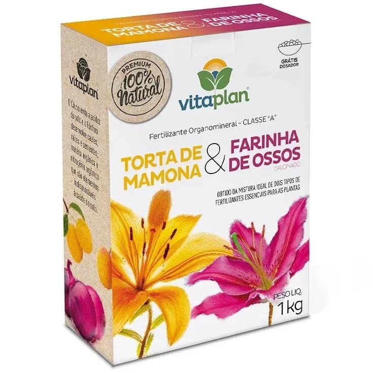 Fertilizante Adubo Torta de Mamona + Farinha de Ossos - Jardins Vasos Folhas - Vitaplan - 1 Kg