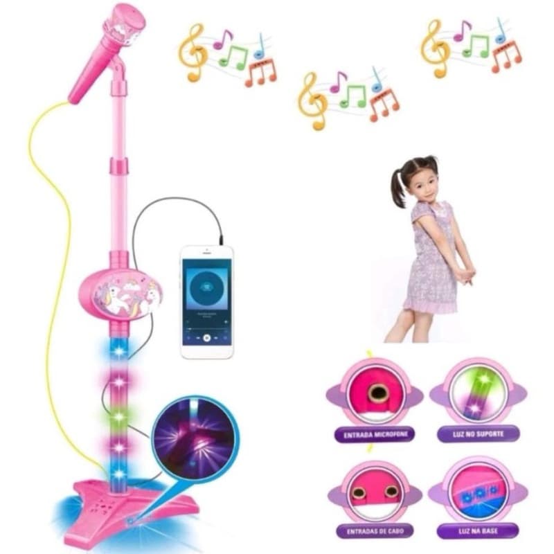 Microfone Pedestal Infantil Com Som e Luzes Divertido Música