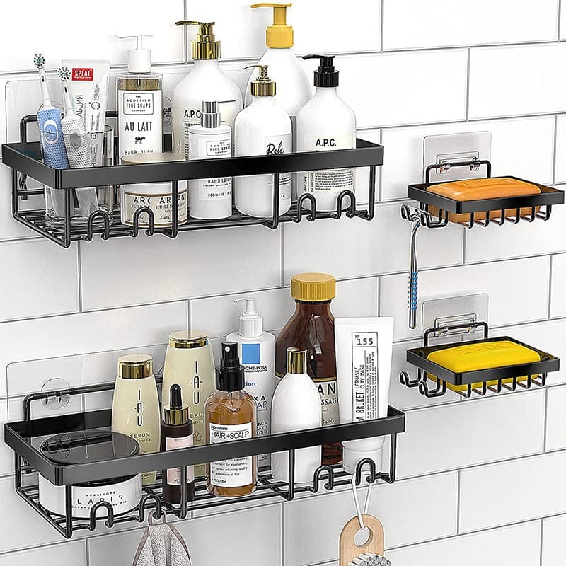 Kit 4 Prateleiras 32cm para Banheiro e Cozinha Porta Shampoo Sabonete Organizador de Parede Sem Furo