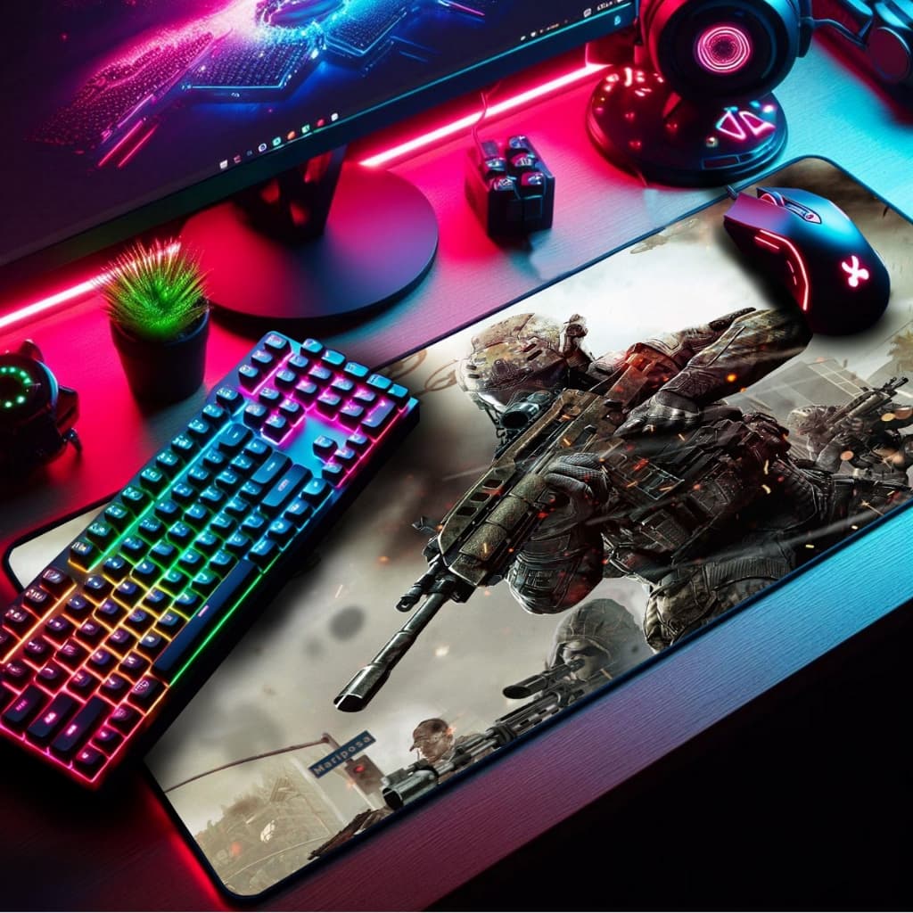 Mouse Pad Gamer Premium 70x35cm Borda Costurada Estampas FPS Jogos de Tiro
