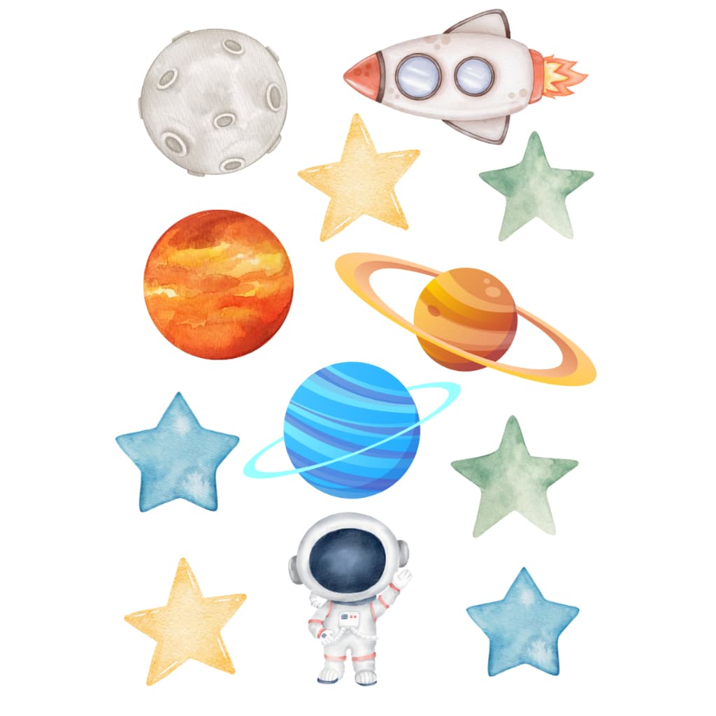Adesivos de Parede Astronauta Foguete Planetas e Estrelas - Papel de Parede Infantil