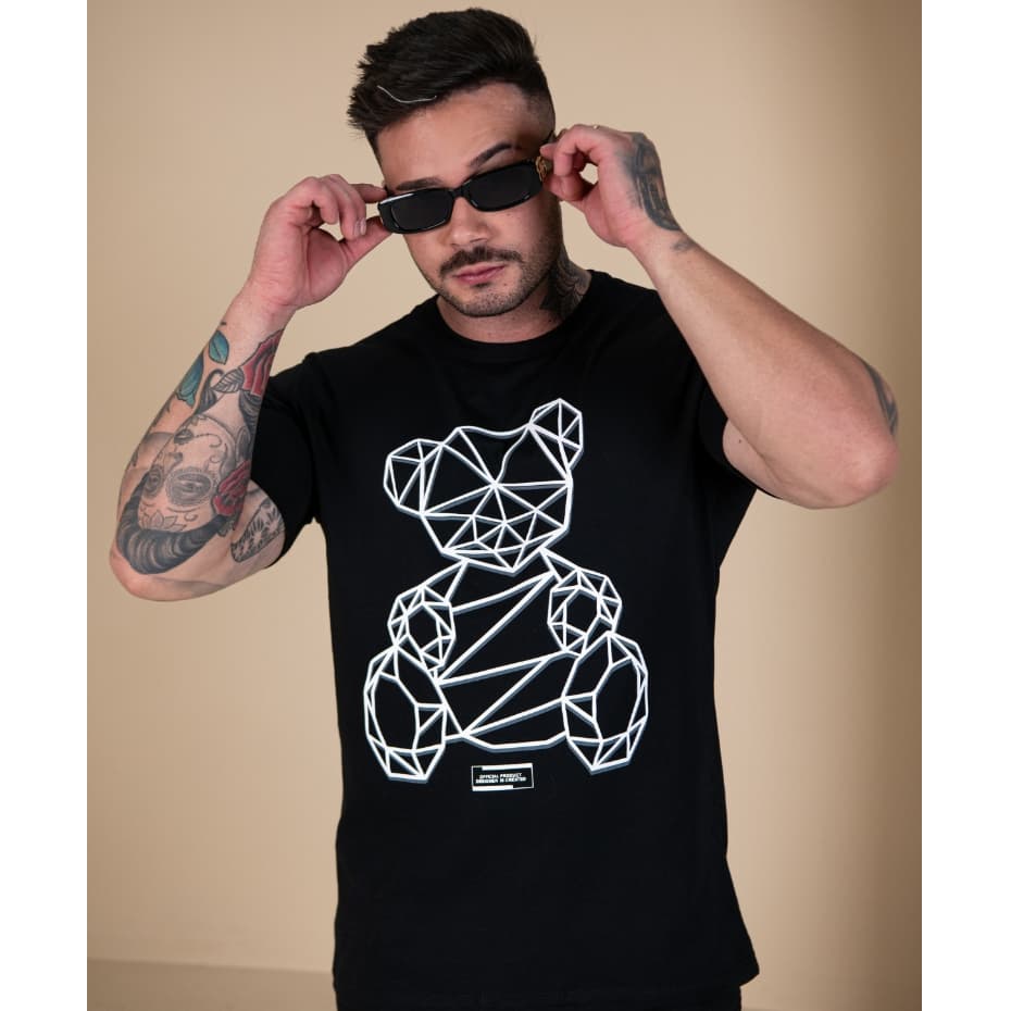 Camiseta Masculina Ursinho Alto Relevo Festa Jovem Swag Algodão Premium Qualidade Moda