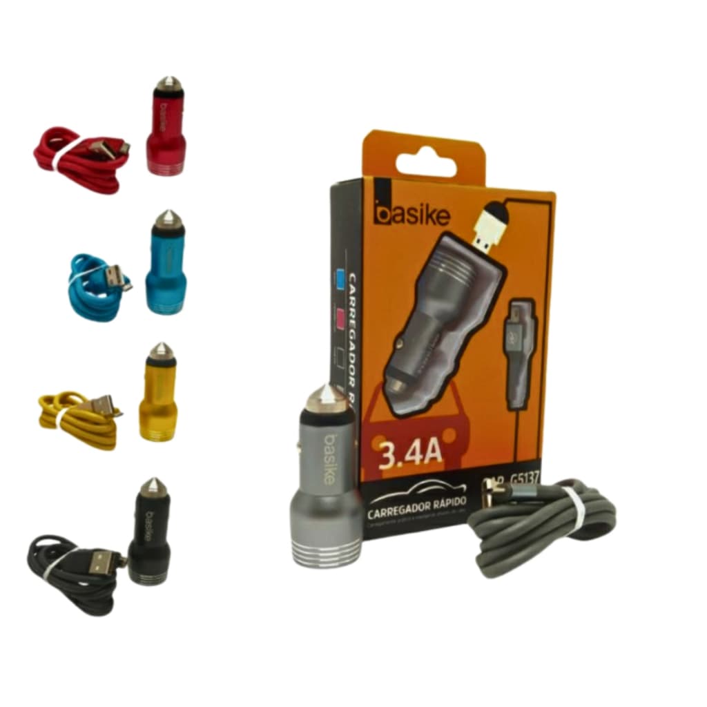 Kit Carregador De Carro Rápido Com Cabo Lightning Rápido 3.4V 2 Portas USB CAR-G5137 Basike
