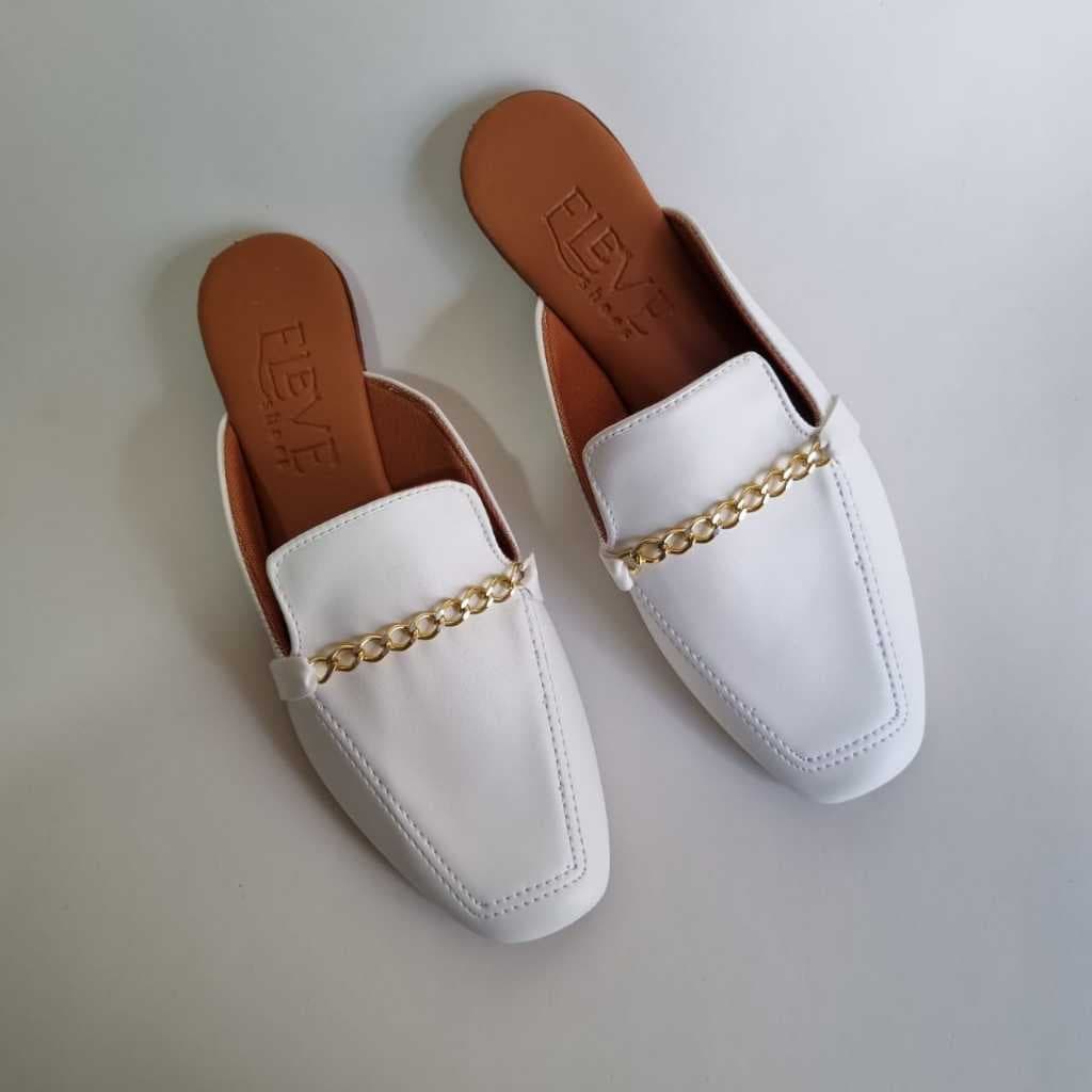 Mule Feminino Sandália Detalhe Corrente Bico Quadrado