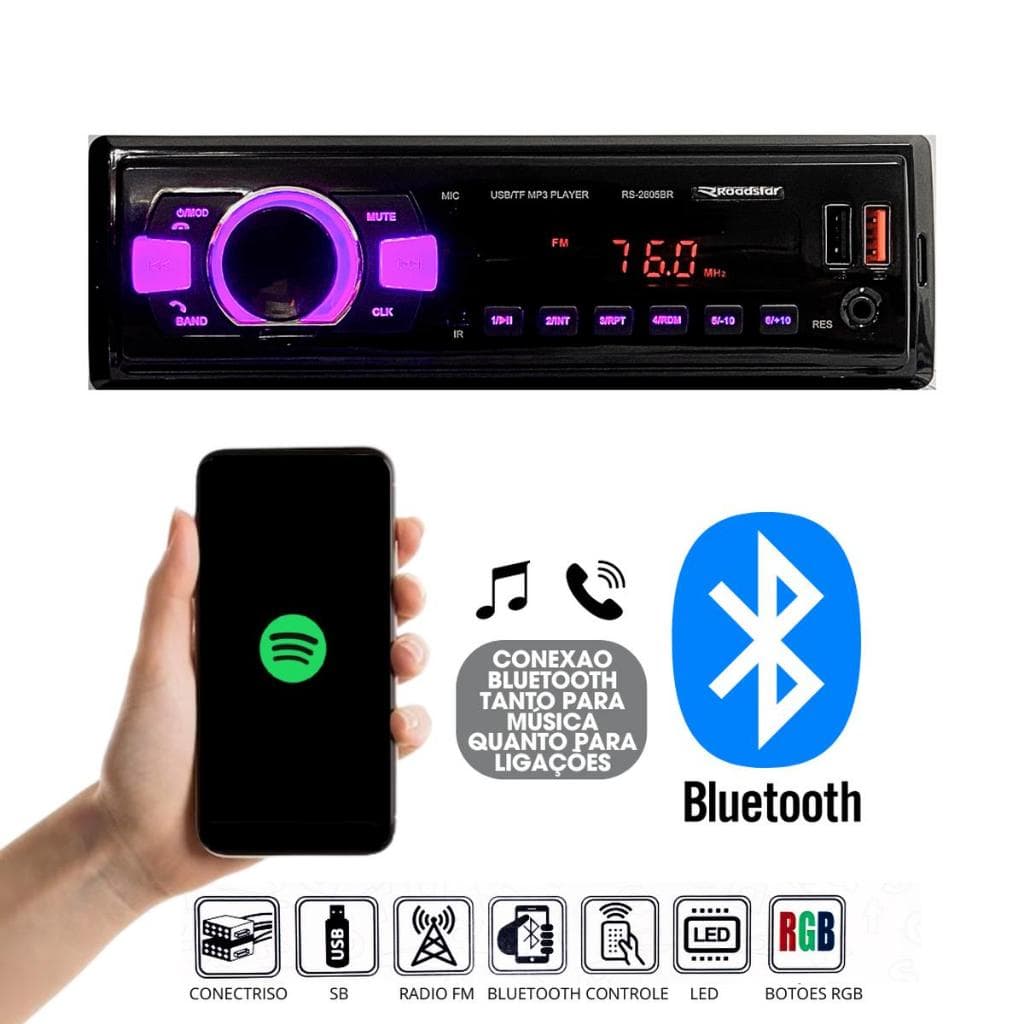 Radio Automotivo Bluetooth Potente Melhor Que Pioner Soni Led 7 Cores Acc Controle Longa Distancia