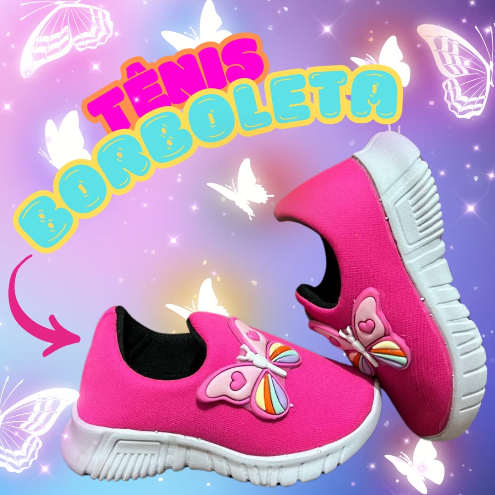 Tenis Calce Fácil Infantil Feminino Casual com Boboleta Confortável Dallus Shoes