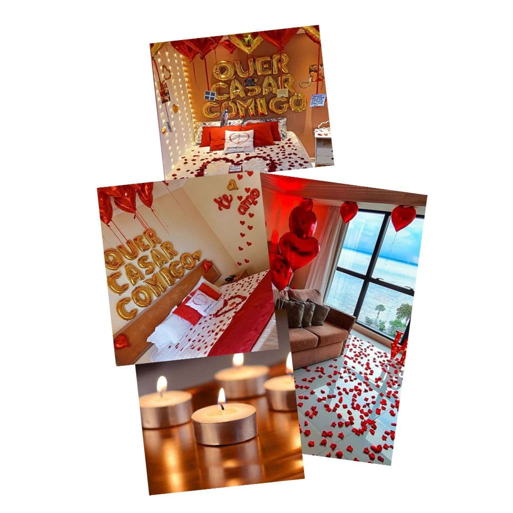 Kit Balão Quer Casar Comigo + 500 Pétalas Rosas Artificiais + 10 Balões Coração + 12 Velas Rechaud.