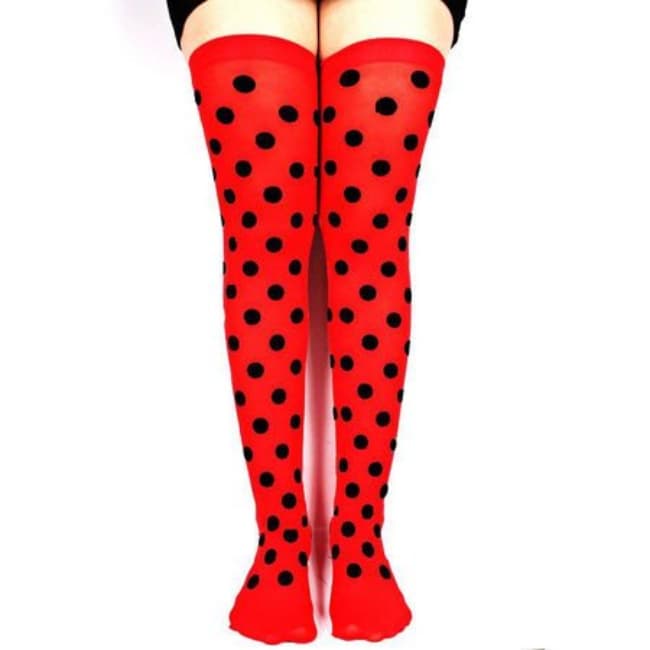 Meia Fina 7/8 Lady Bug Vermelha Bolinhas Pretas Festa a Fantasia
