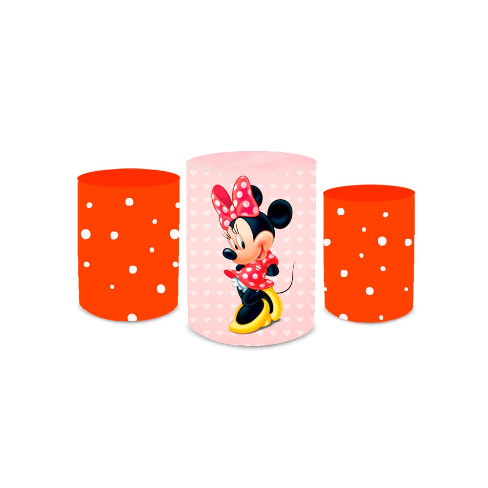 Trio Capas de Cilindros de Festa Sublimados Decorativo Tema Minnie Mouse Menina Decoração
