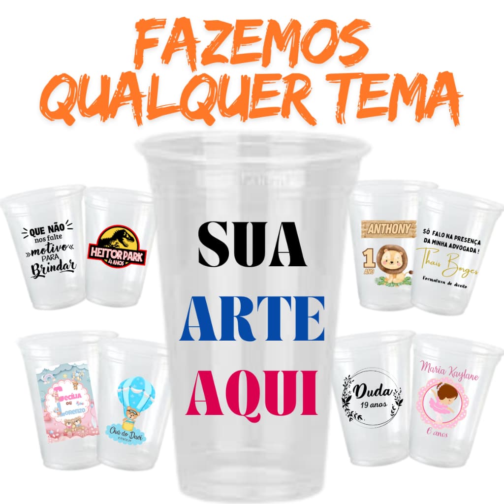 Kit 50 a 200 Copo Descartável Personalizado Colorido Aniversario | 15 anos | Casamento | Festa | Tardezinha