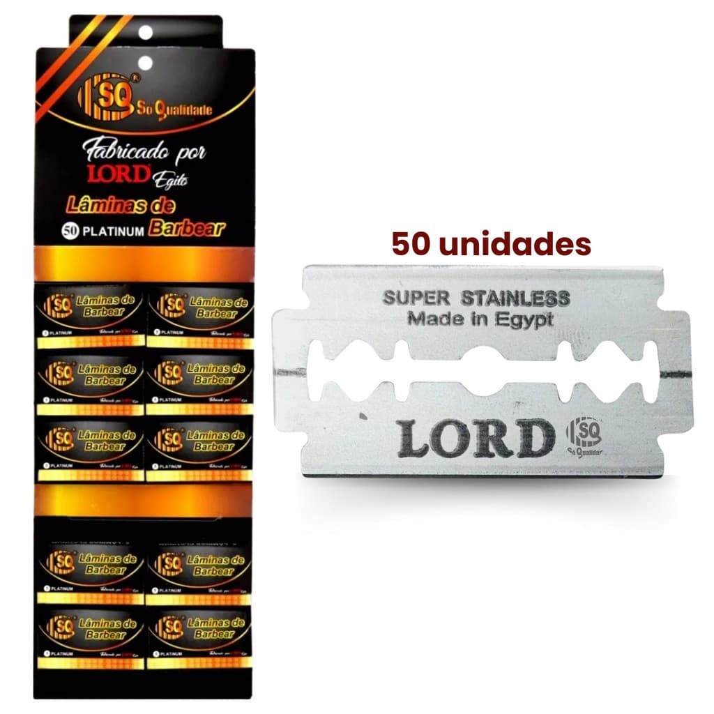 Kit 50 Lâminas De Barbear Lord Egito Platinum Profissional