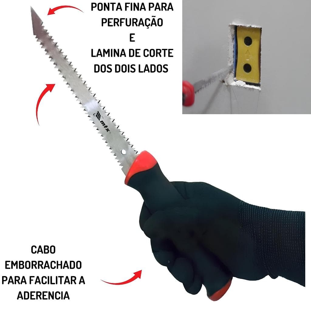 Serrote P/ Gesso Drywall Ponta Fina Duplo Corte Profissional Serra Dois Lados 7 Pol