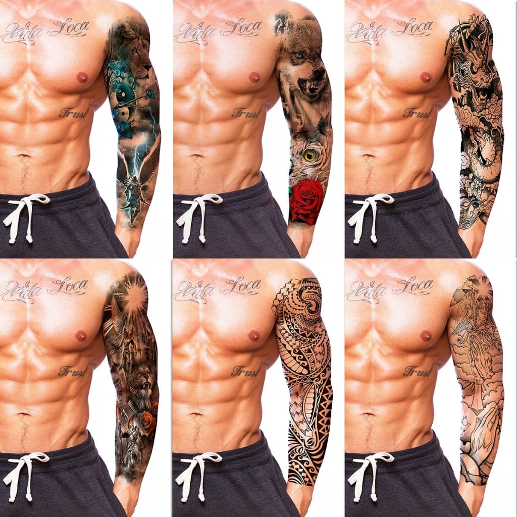 Tatuagem Falsa Temporaria 48x17 Diversos Modelos Unissex - Braço Inteiro