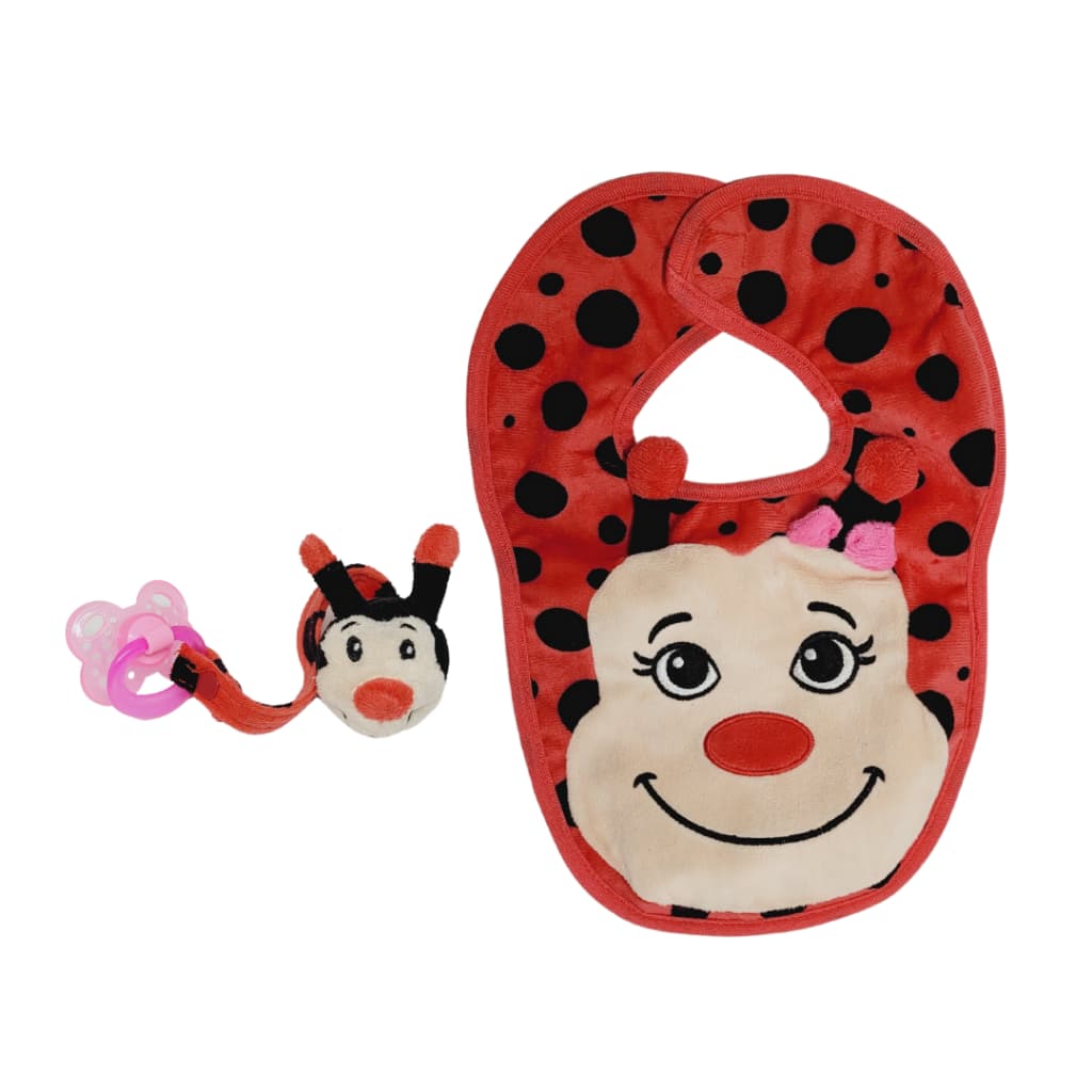 Babador Impermeável em plush + Prendedor de Chupeta em plush + brinde Kit 3 peças
