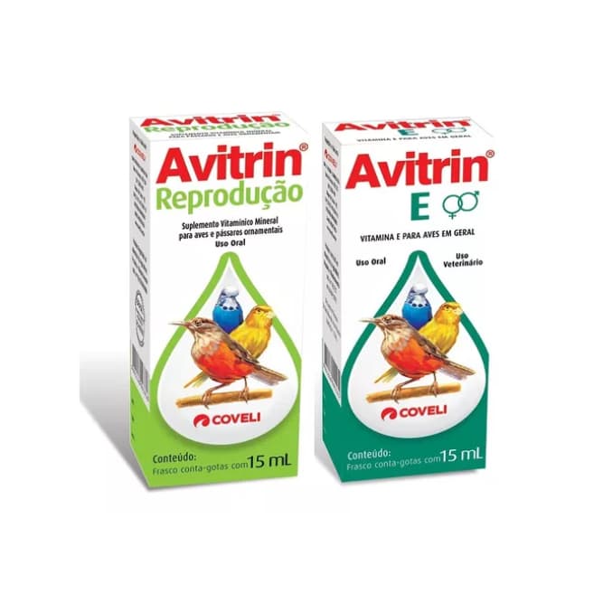 KIT Avitrin E + Reprodução Suplemento -15ml suplemento para sua Ave