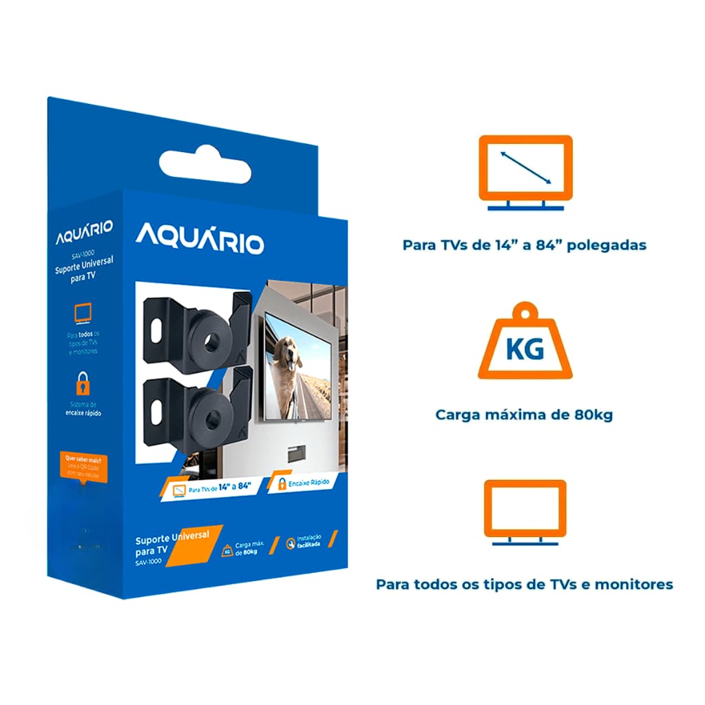 Suporte para Tv Universal Parede/Painel Suporte TV e Monitor Fixo de 10” até 90” Polegadas Aquário