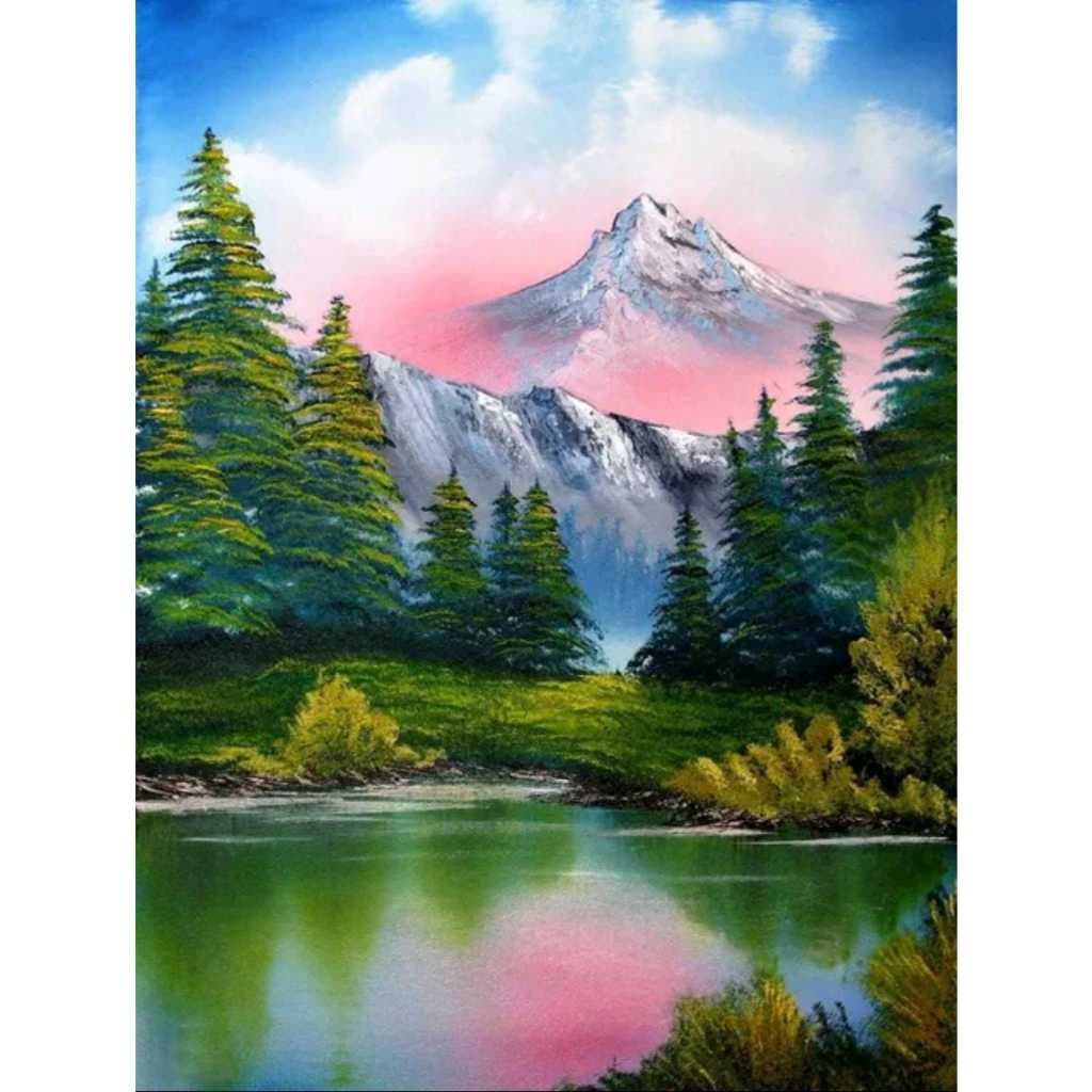 Kit De Pintura Diamante 5d Monte Rosado Natureza 30x40cm DIY