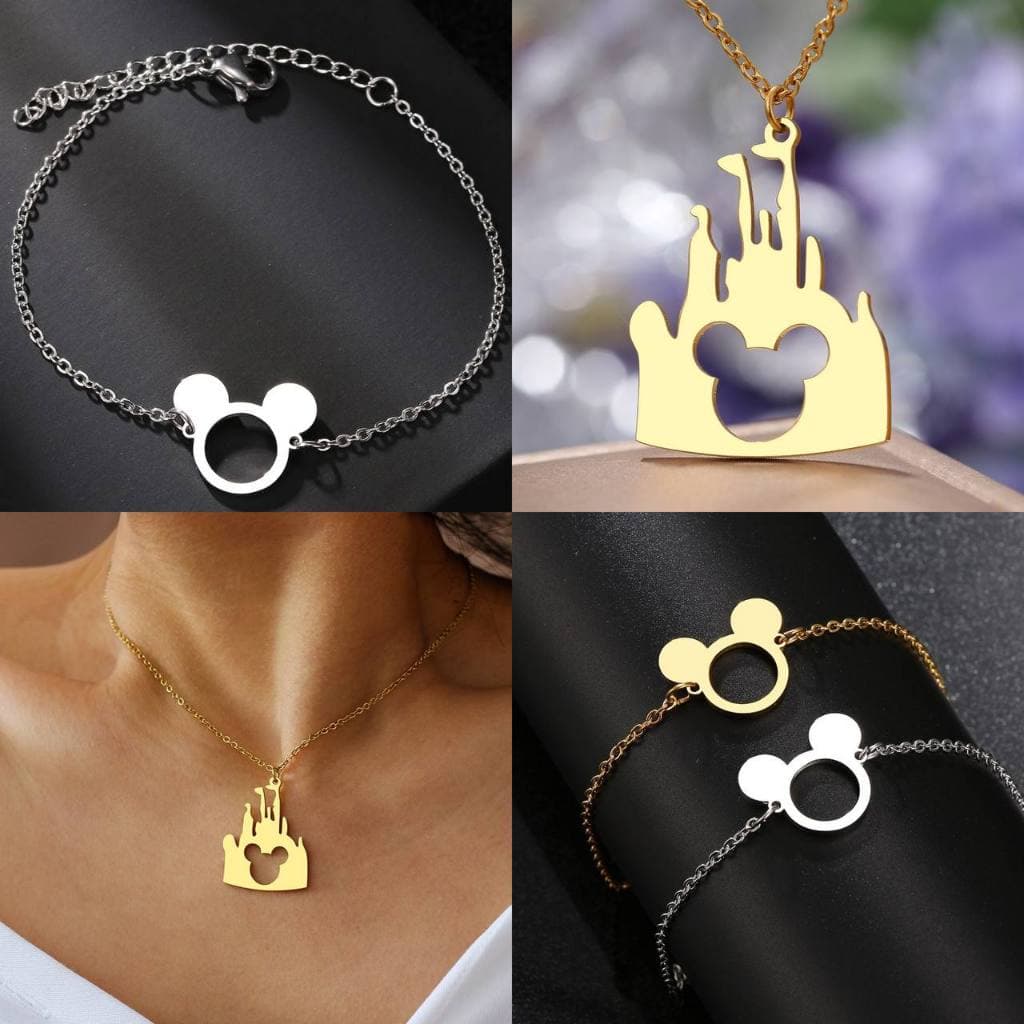 Colar e pulseira Castelo Magia Aço inoxidável - NÃO FICA PRETO e não enferruja! Corrente feminina Mulher Acessório