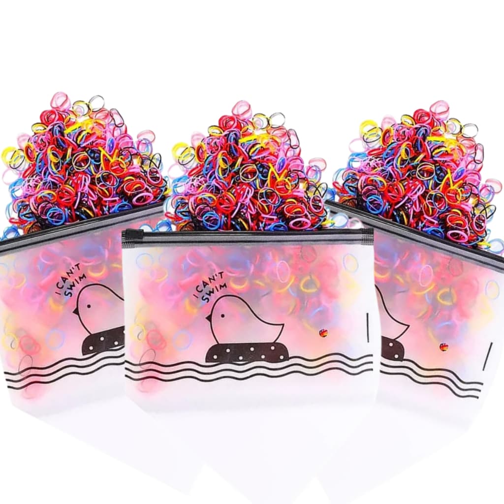 Kit 3 Mil Uni de Elastico Silicone Colorido Com Estojo Infantil Pulseira Loom Bands