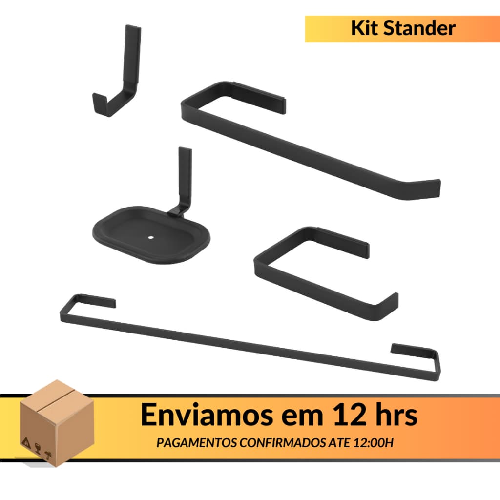Kit Acessorios Para Banheiro Master Preto 5 Peças Quadrado