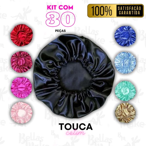 Kit 30 Toucas de Cetim Anti Frizz  que Reduz o Frizz e Evita Quebra CORES ALEATÓRIAS