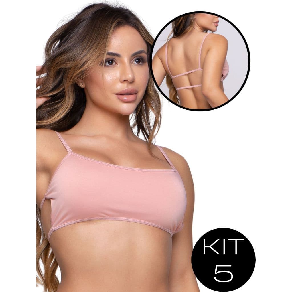 Kit 5 Top Faixa Cropped Fitness Costa Nua Moda Gringa Blogueira