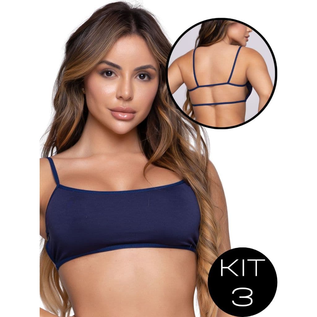Kit 3 Top Faixa Cropped Fitness Costa Nua Moda Gringa Blogueira