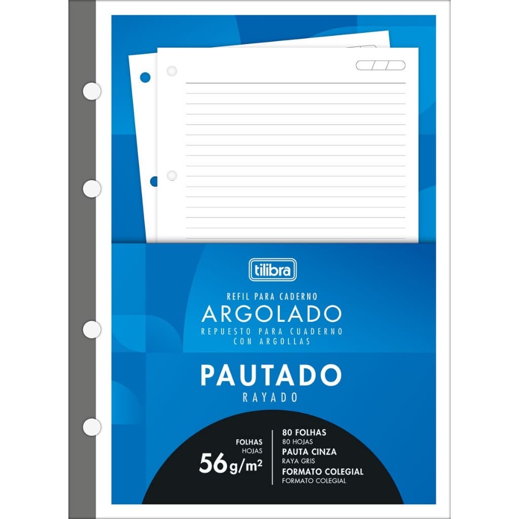 Refil Tiliflex Colegial Pautado, 17x24, 80 Fls, P/ Caderno Fichário Argolado Cartonado b5 - Tilibra