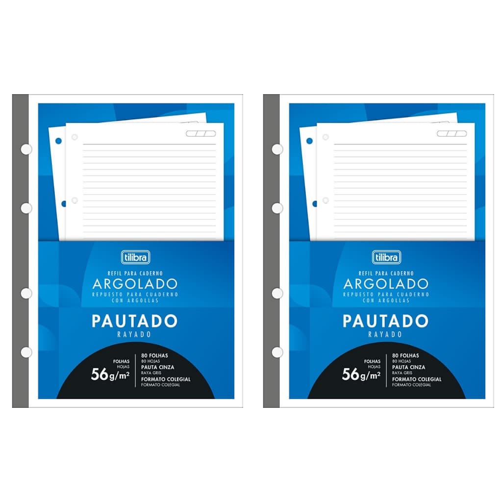 Kit C/ 2 Bloco Refil Tiliflex Colegial Pautado, 17x24, P/ Caderno Fichário Argolado COLEGIAL b5