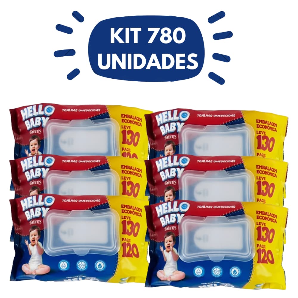 Kit 6 Pcts Lenços Umedecidos Hello Baby Dreams - 780 Unidades