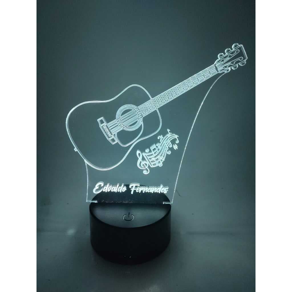 Luminária de mesa Violão com nota musical e nome personalizado - modelo 16 cores e controle remoto