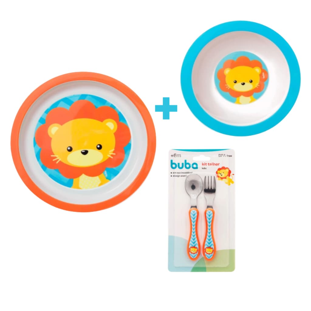 Kit Refeição Buba Prato Bebê Bowl Talher Infantil Inox Kit Introdução Alimentar Bebê Buba