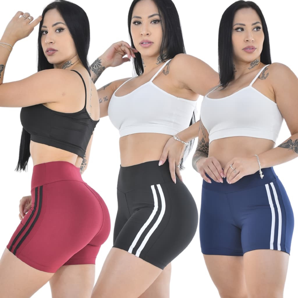 Bermuda Feminina Suplex Short Fitness Cós Alto para Atividade Física Academia e Corrida
