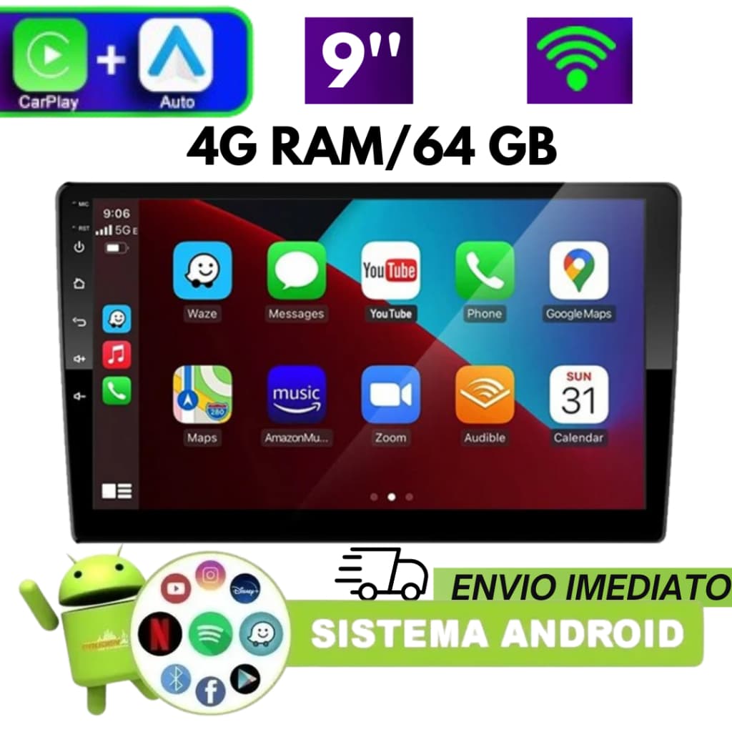 Central Multimídia 9 Polegadas Android, WIFI, USB, GPS, Bluetooth