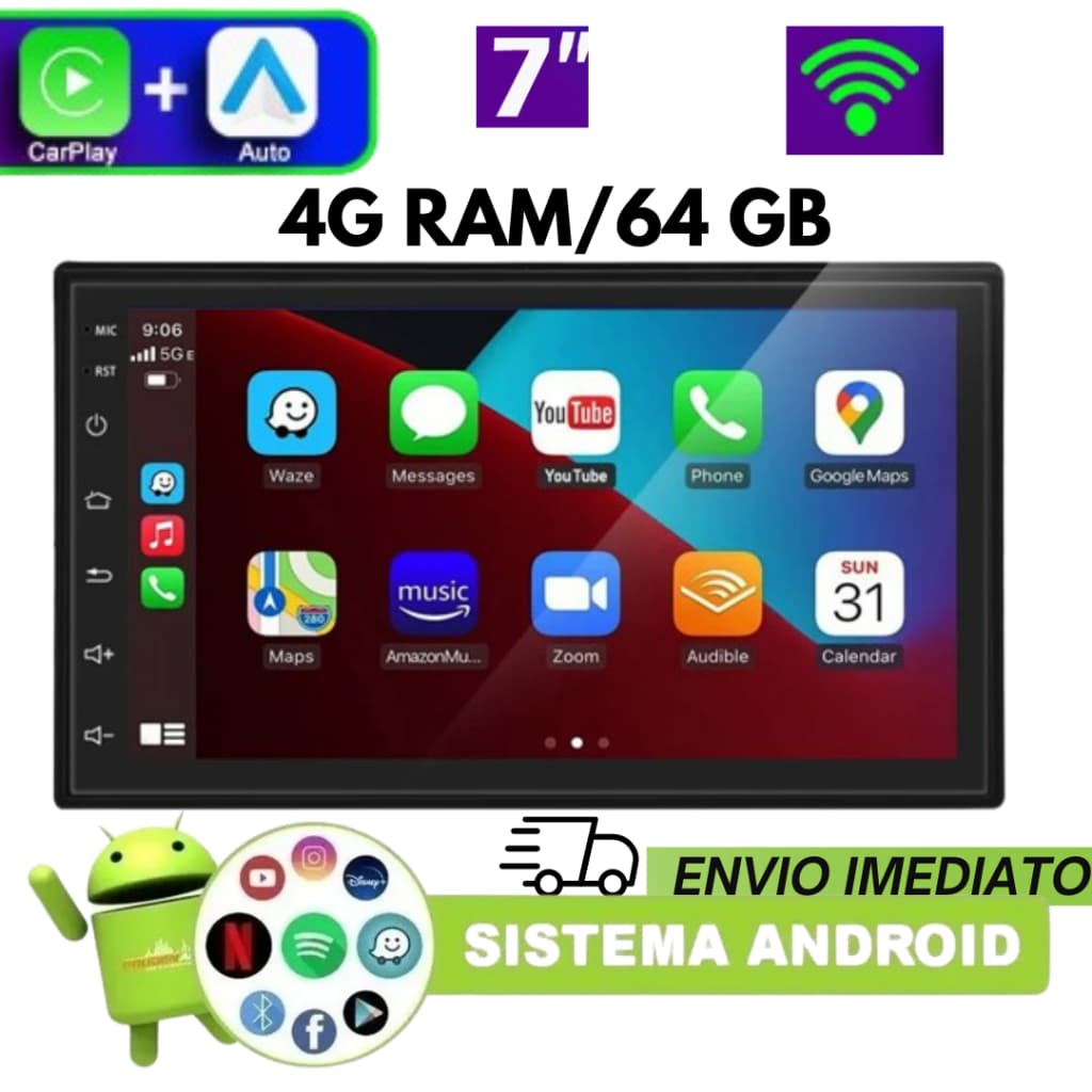 Central multimídia android 2 Din 7 pol Wifi Gps
