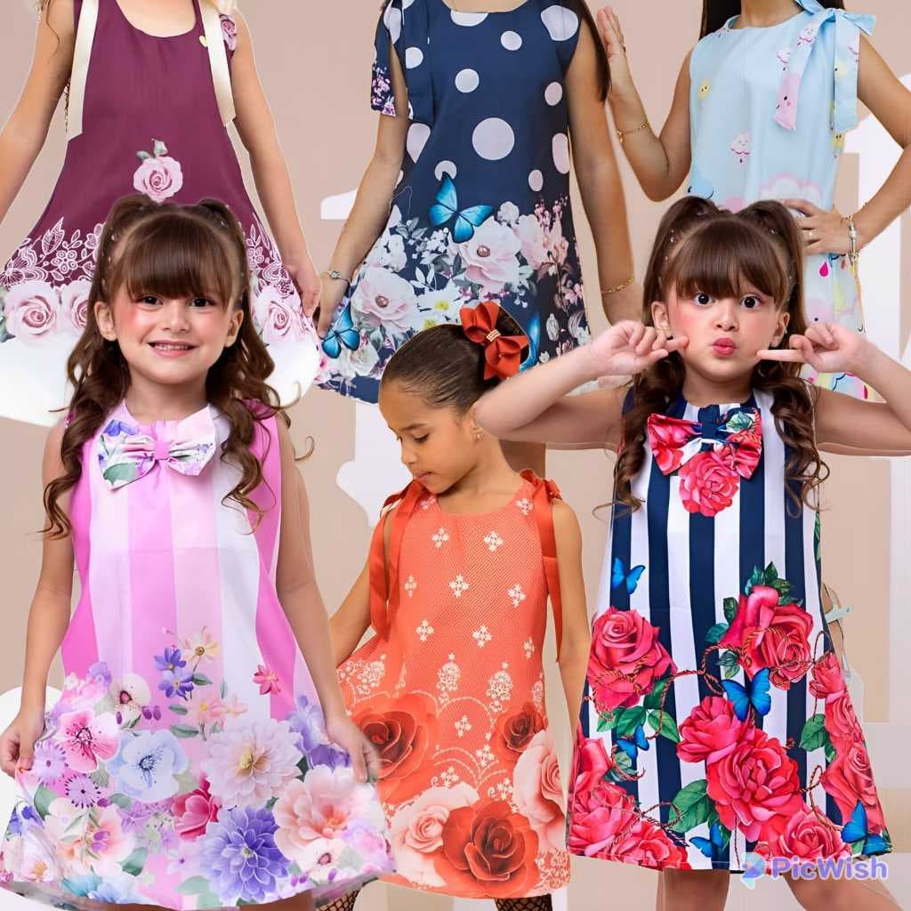 Kit 4 PEÇAS SORTIDAS VESTIDO INFANTIL FEMININO MENINA LANÇAMENTO