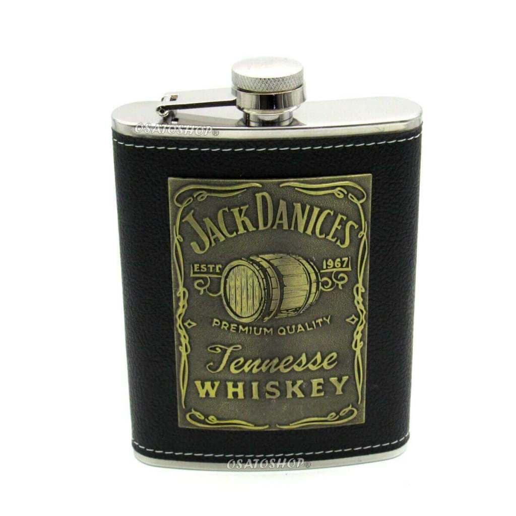 Cantil Porta Bebidas Whisky 240ml Revestido Barril Portátil Bolso Preto