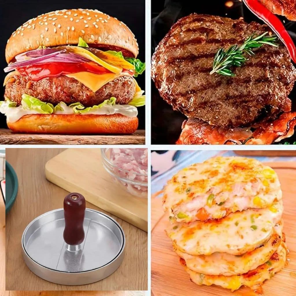 Molde Forma Para Fazer Hambúrguer Caseiro Artesanal Alumínio Prensa Forma de hamburguer Modelador abafador - Prata