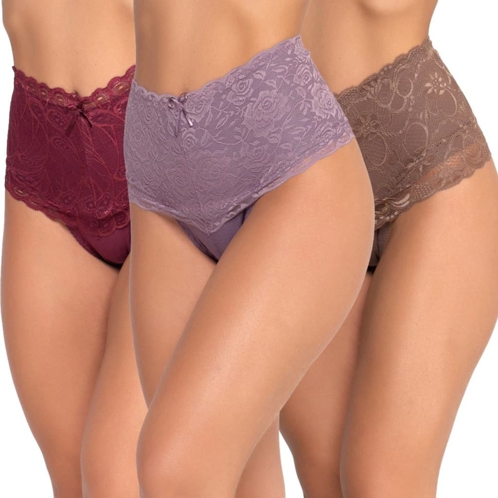 Kit 3 Calcinha Cinta Cós Alto de Renda Calcinha Algodão Cintura Alta Rendão Modeladora