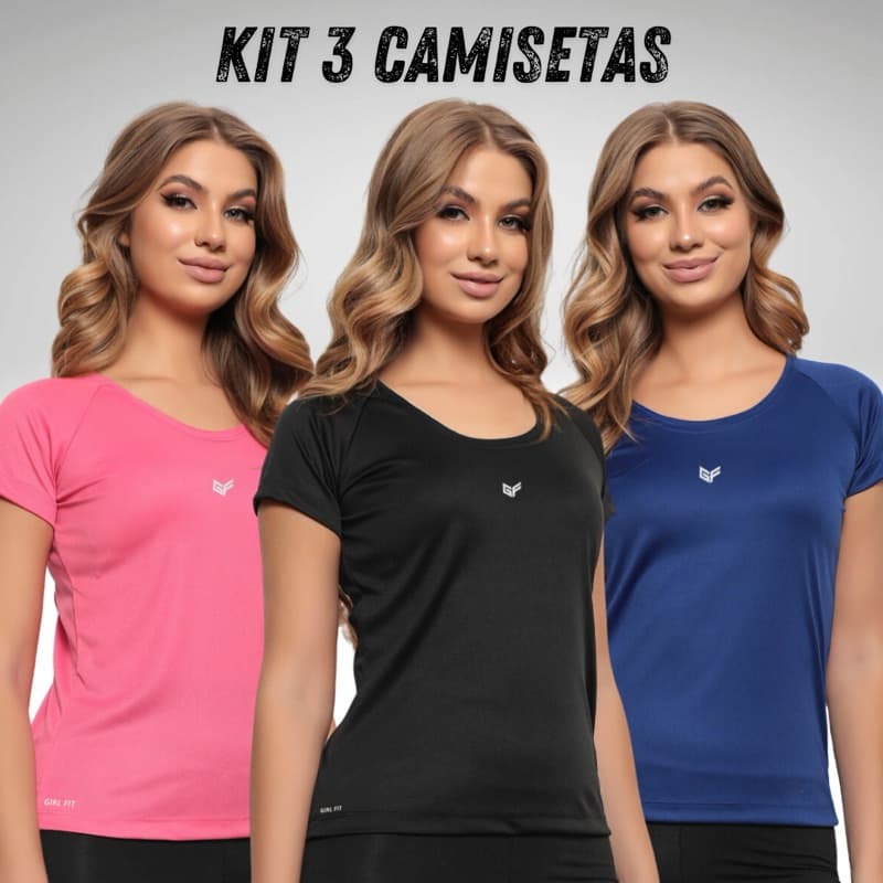 Kit 3 Camisas Academia Feminino DRY FIT Fitness
