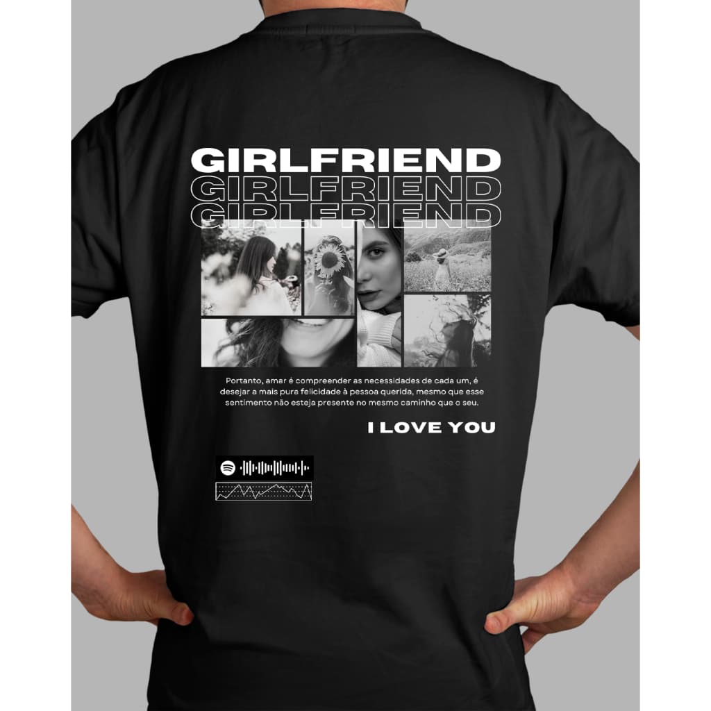 Camiseta com Foto e Nome Trend TikTok Blusa Personalizada T-shirt Namorado Namorada Casal Casa ENVIE FOTOSESCRITA CHAT