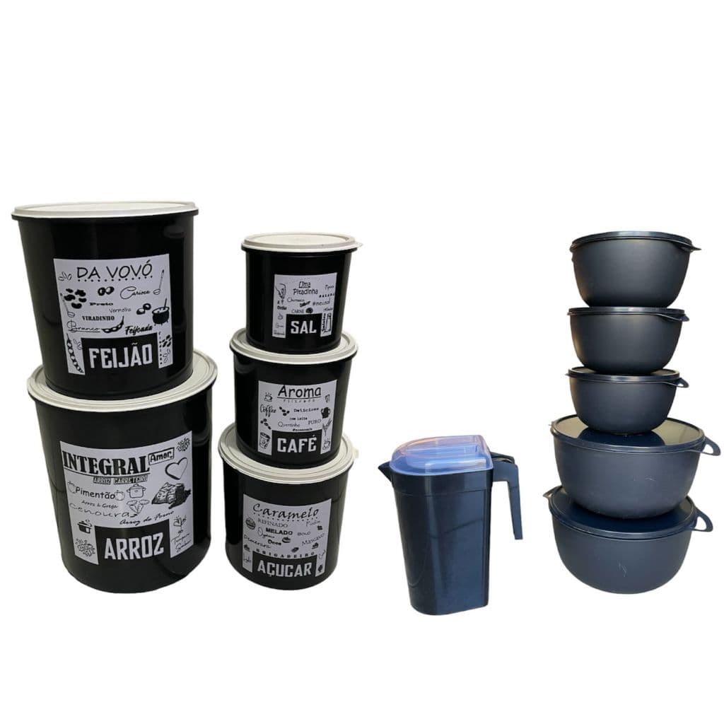 kit mantimentos e saladeira conjuntos de potes cozinha + jarra preto
